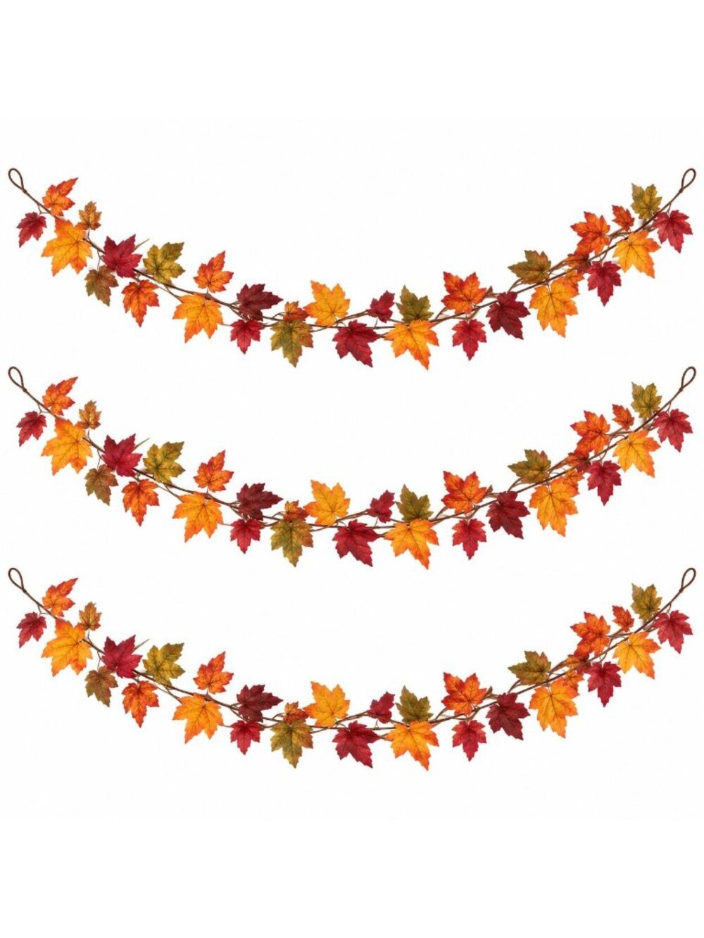 Multicolor Fall Maple Leaf Garland Set of 3, 5 Ft Artificial Autumn Leaves Weddi